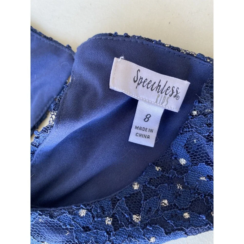 Speechless Kids Girls Size 8 Navy Blue Lace Sparkle Tulle Formal Party Dress
